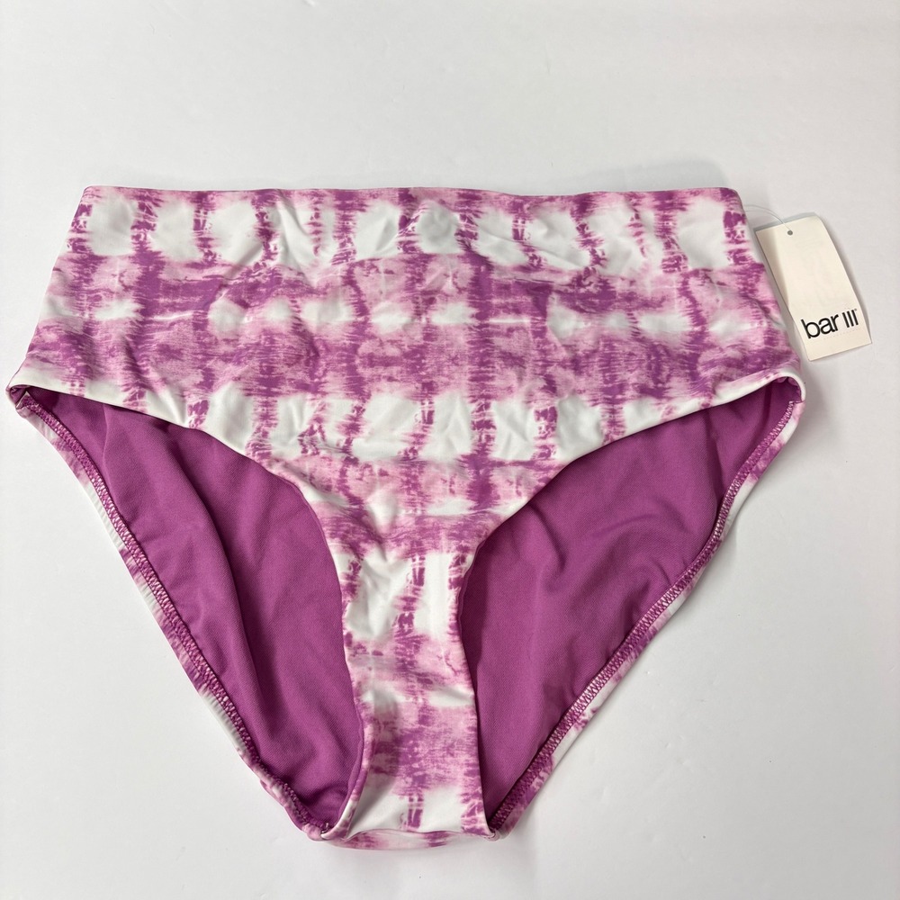 NWT Bar III Womens Bikini Bottom L Purple Fuchsia Tie Dye High Waist MBSS21502